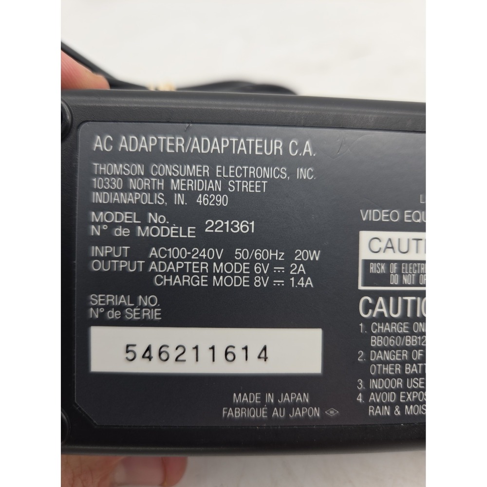 Thomson 221361 Camcorder Battery Charger BB060 BB120 BB150 BV060 RCA Tested - Picture 3 of 4